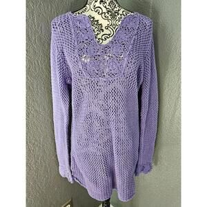 Women's Roaman's Knitted Sweater Long Sleeve Size Medium Purple Pull Over Floral
